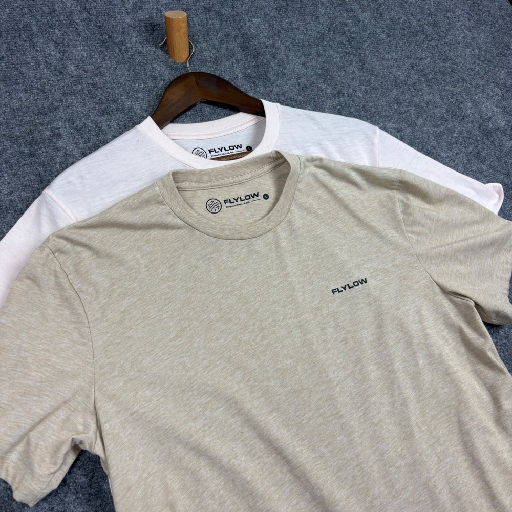 Flylow Mens Drirelease Performance T-Shirts Lot of 2 Tan White Size Large L